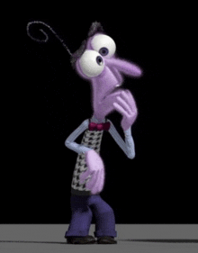 a cartoon character is standing in front of a black background .