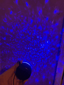 a person holding a blue light that looks like a leopard print