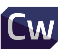 a logo for a company called cw with a blue background