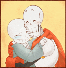 a drawing of two skeletons hugging each other with the letters g and a on the bottom