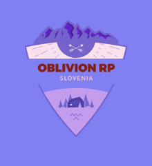 a logo for oblivion rp slovenia with mountains and a tent