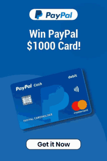 a paypal cash debit card is sitting on top of a blue background .