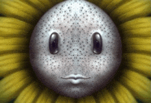 a cartoon drawing of a sunflower with a face and eyes .