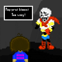 a pixel art drawing of papyrus standing next to frisk