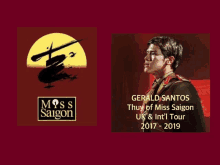 a poster for miss saigon shows a man in military uniform