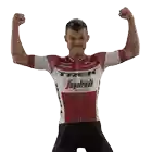 a man is wearing a red and white trek jersey