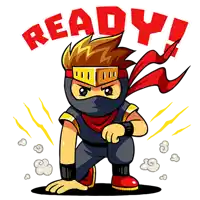 a cartoon illustration of a ninja with the word ready behind him