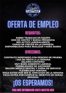 a flyer for oferta de empleo in spanish is displayed on a black background