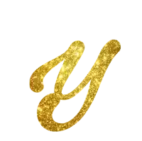 the letter y is made of gold glitter and has a white background