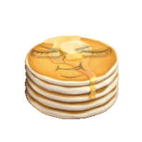 a stack of pancakes with syrup and a face drawn on them