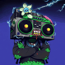 a cartoon of a person with a boombox on their head