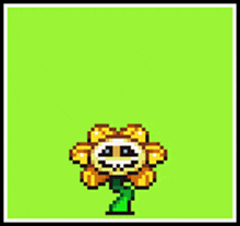 a pixel art of a flower with a smiley face on a green background .