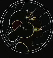 a drawing of a face in a circle with the letter s in the middle