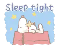 a cartoon of snoopy sleeping with a star in his mouth and the words sleep tight