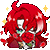 a pixel art of a person with red hair and horns .