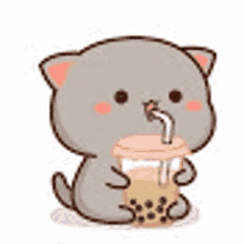 a cat is drinking bubble tea with a straw .