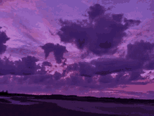 purple clouds in the sky at sunset over a field