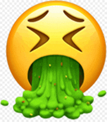 a smiley face is vomiting green liquid out of its mouth .