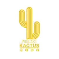 the logo for podcast del cactus has a yellow cactus on it