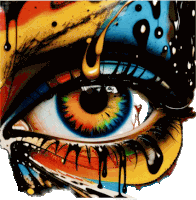 a painting of a woman 's eye with paint dripping from it