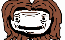 a pixel art drawing of a person with brown hair and a white face