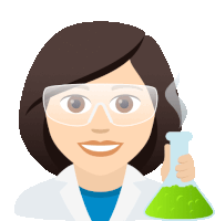 a cartoon illustration of a female scientist holding a beaker