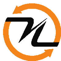 a black and orange logo with a letter n in the center