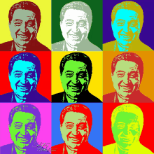 a collage of colorful portraits of a smiling man with the name stefano at the bottom