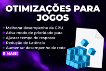 a purple background with the words optimizacaoes para jogos