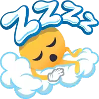 a yellow smiley face is sleeping on a cloud with the word zzzs above him