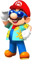 mario wearing sunglasses and a shirt with smiley faces on it