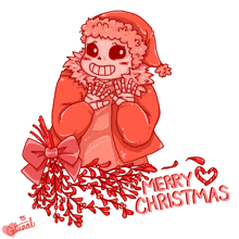 a drawing of a skeleton wearing a santa hat with the words merry christmas on it