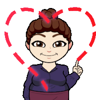 a cartoon of a woman pointing up with a heart around her head