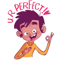 a cartoon of a boy giving an ok sign with the words " perfect " around him