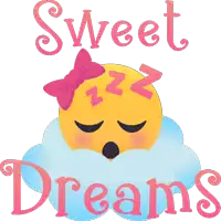 a sleeping smiley face with a pink bow and the words sweet dreams