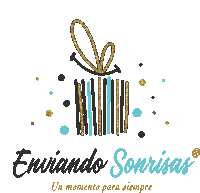 a logo for enviando sonrisas with a gift box