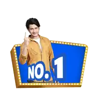 a man giving a thumbs up in front of a sign that says no.1