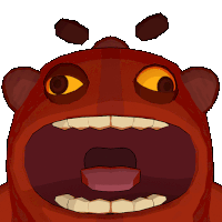 a cartoon drawing of a red monster with a big mouth