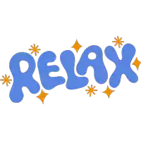 a blue and orange logo that says relax with stars around it