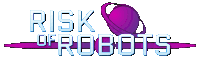 a logo for risk of robots shows a purple planet