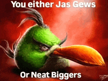 a picture of an angry bird with the words you either jas gews or neat biggers