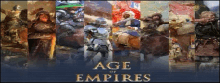 a poster for age of empires shows a collage of paintings