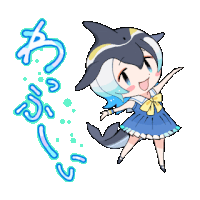 a drawing of a girl dressed as a dolphin with chinese writing behind her