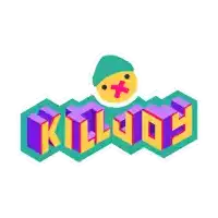 a colorful logo for killjoy with a cartoon character wearing a beanie