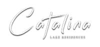 a white logo for catalina lake residences with a shadow on a white background