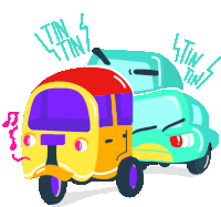 a cartoon drawing of a yellow and purple vehicle with the words tin tin written above it