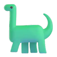 a green toy dinosaur with a long neck and a purple eye