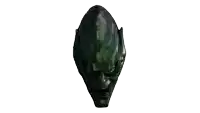 a close up of a green goblin 's head with a white background