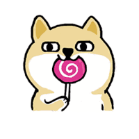 a cartoon dog is licking a pink lollipop