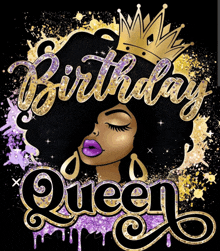 a birthday queen with purple lips and a crown